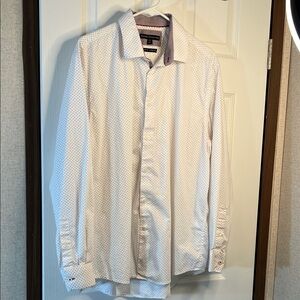 Report Collection White and Blue Patterned Dress Shirt